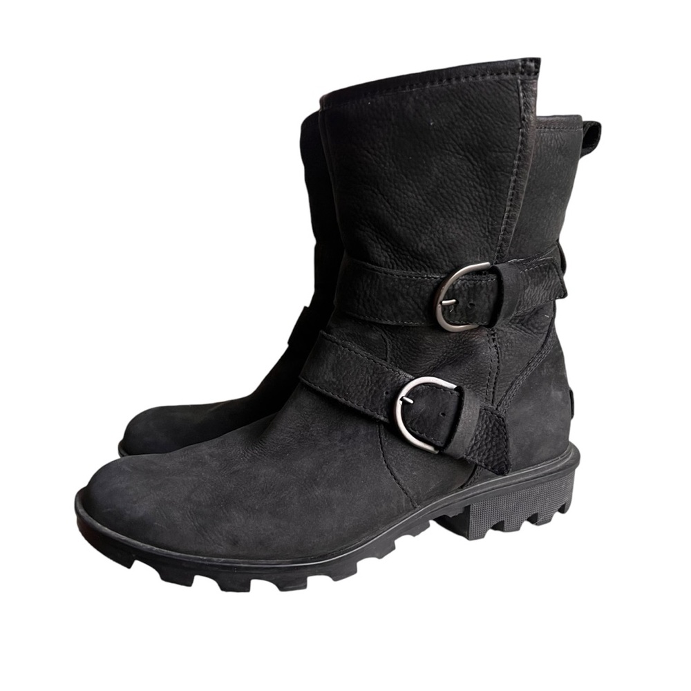 Sorel Womens Black Suede Leather Phoenix Boots Moto Waterproof Buckle Size 10 - Picture 2 of 13
